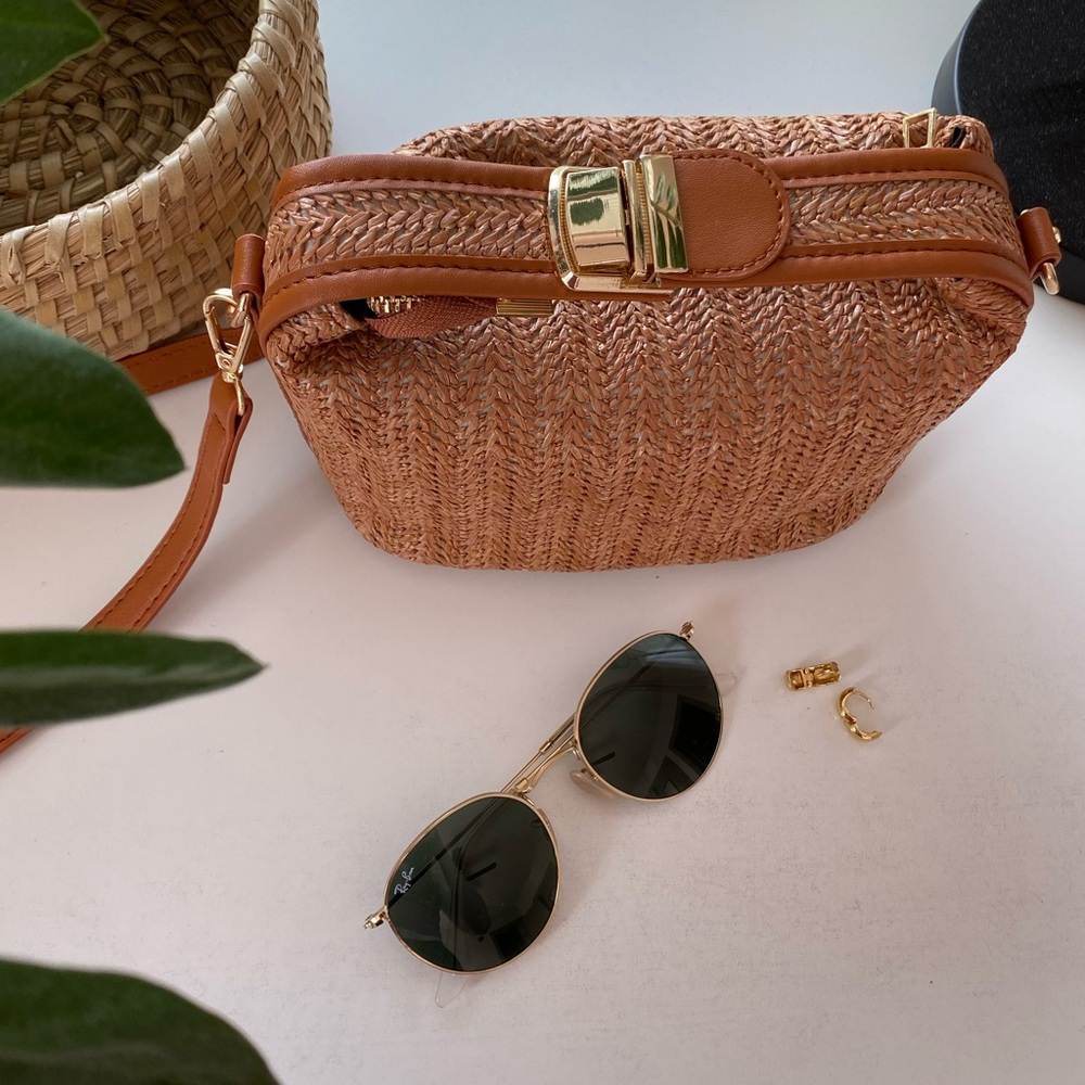 Brand New Mini Woven Satchel Bag with Crossbody Strap SHEIN